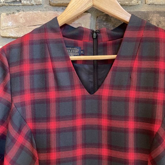 pendleton Plaid Wool MIDI Fit & Flare Dress Nwt 10 Red Olive Green - Picture 5 of 16